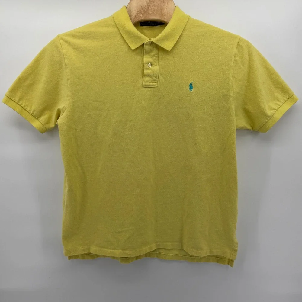 Polo Ralph Lauren Polo Shirt Mens XXL Yellow‎ Short Sleeve Blue Pony Logo Pique